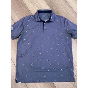 Puma Golf Polo Shirt Mens Large Blue Fly Fishing Pattern Performance Preppy